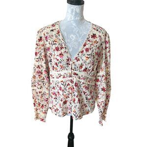 Anthropologie Floral Lace Puff Sleeve Womens Colorful Shirt Top Size 14
